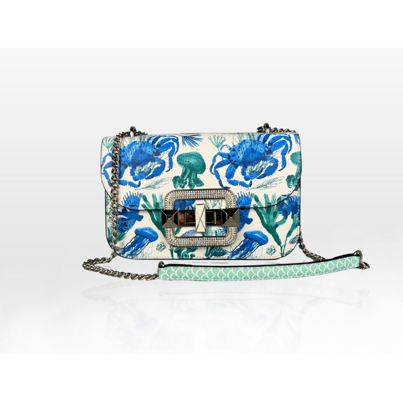 CROMIA IT NAIA kožená kabelka modro-zelená s morským vzorom 68440470