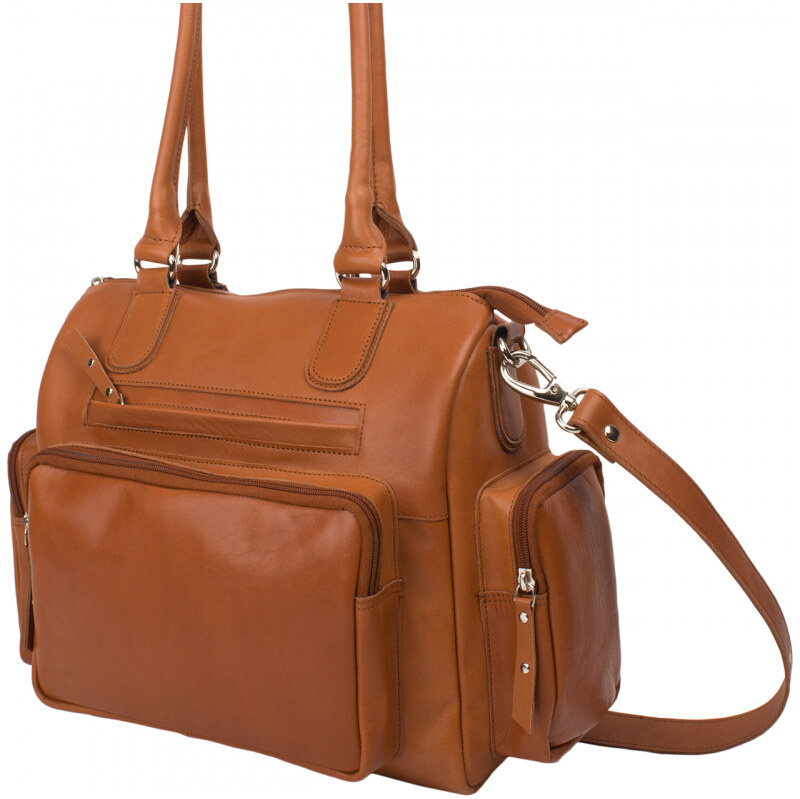 Impex Veľká Kožená Taška Nappa 3 vonkajšie vrecká 40x26x20cm, koňaková 68442829