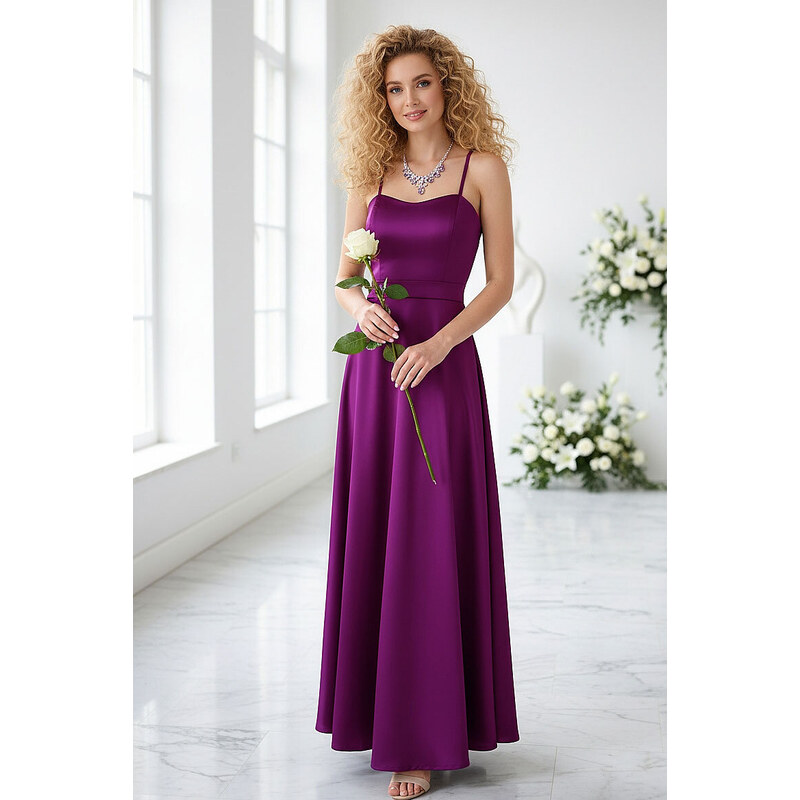 TopMode Saténové večerné šaty na ramienka s viazaním na chrbte 68443570