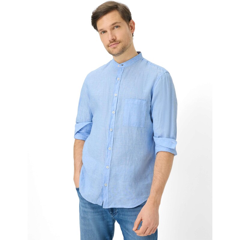 Pánska belasá ľanová košeľa so stojačikom BRAX 68459052