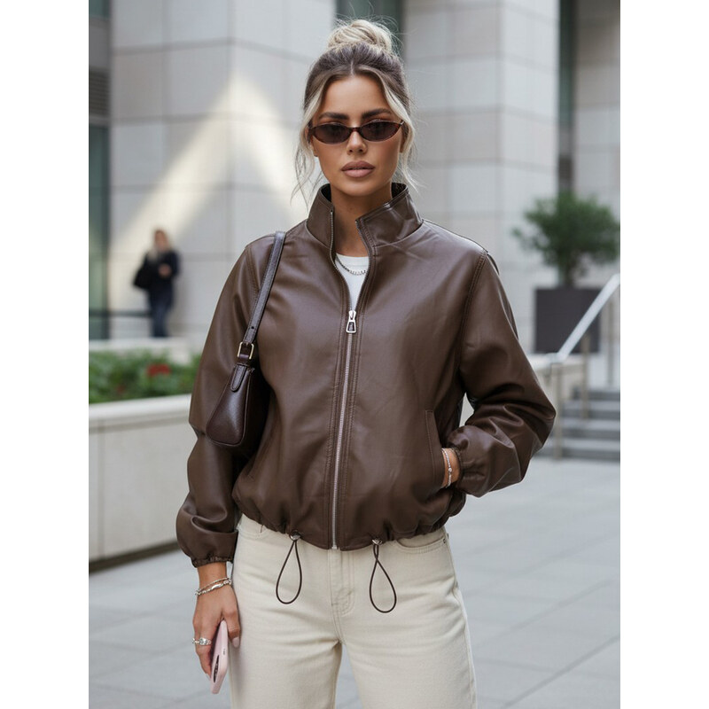 BASIC Dámska hnedá bomber bunda z ekokože so stojačikom 68463732