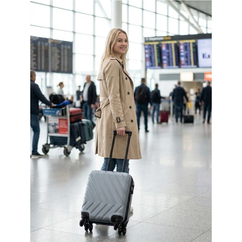 Sinsay - Príručný kufor na kolieskach s reliéfnym vzorom - svetlošedá 68464358