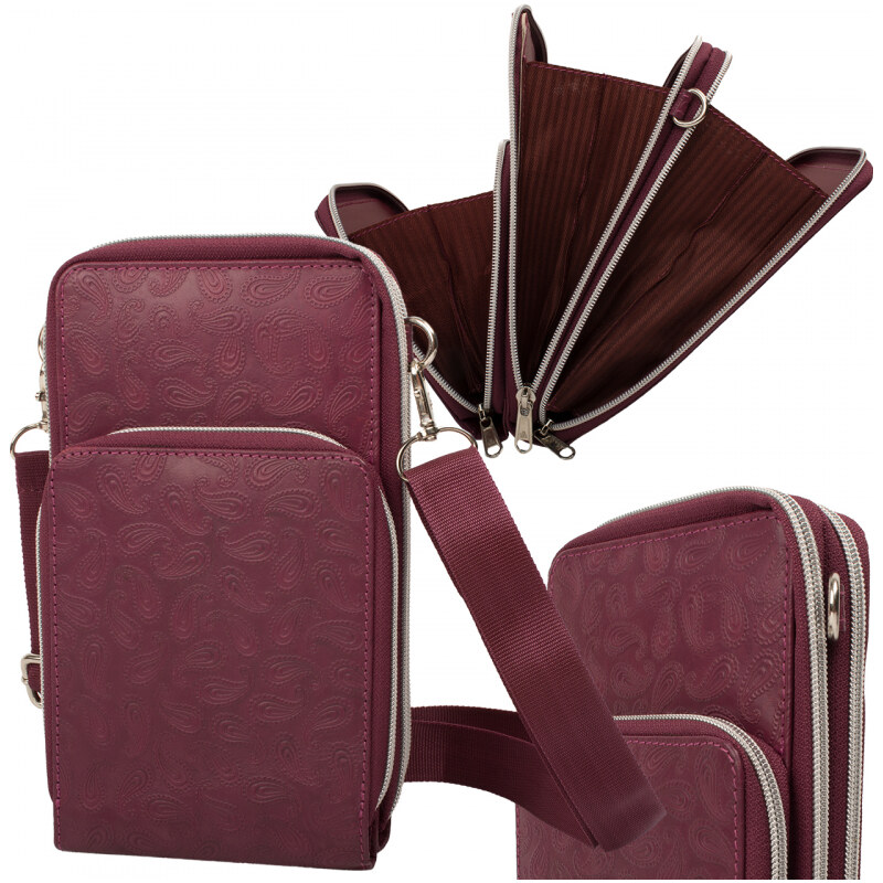 Impex Taška cez rameno z hovädzej kože s paisley vzorom - bobuľová 68464793