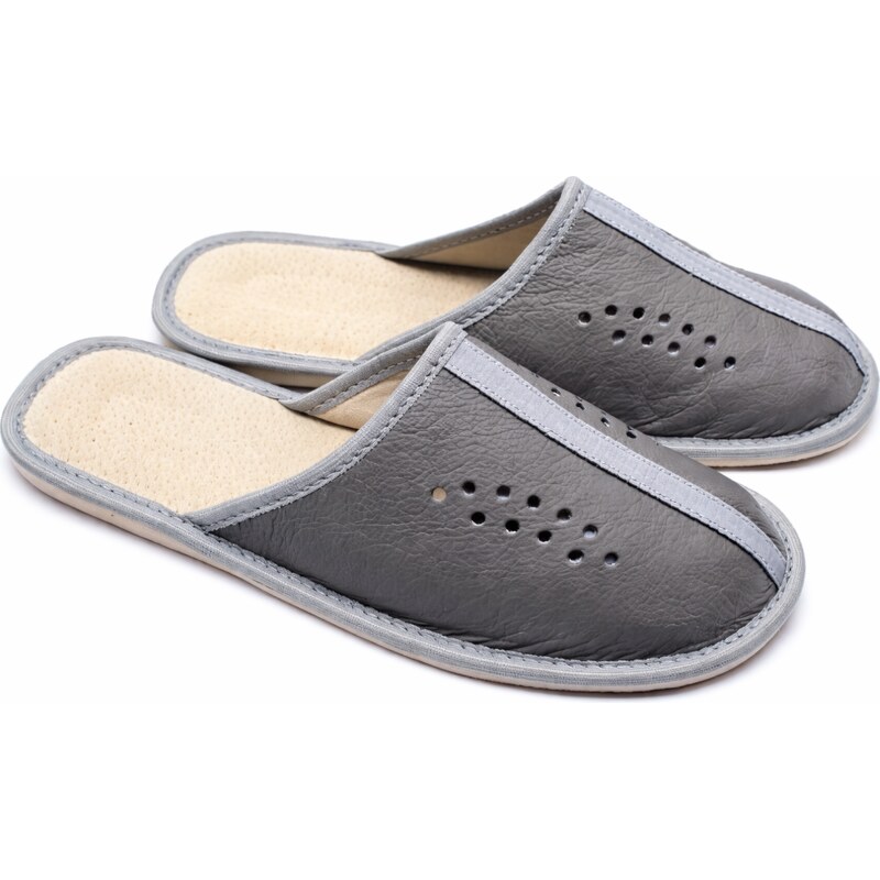 GP Kožené papuče UNI Niki sivé (čierne) 68400392