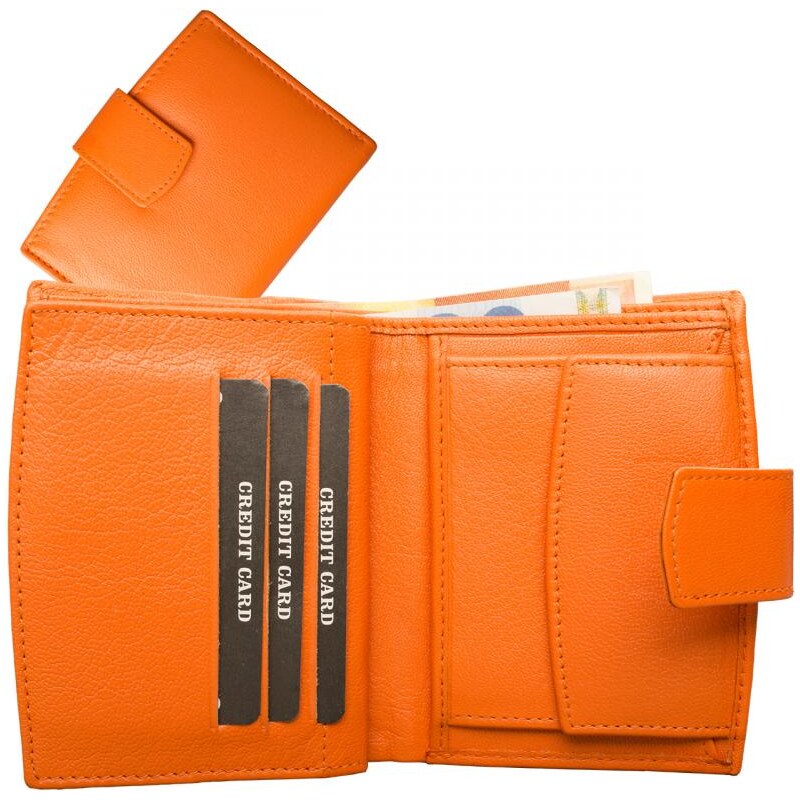 Impex Peňaženka s vonkajším prúžkom z kombinovanej kože nappa oranžová 68465722