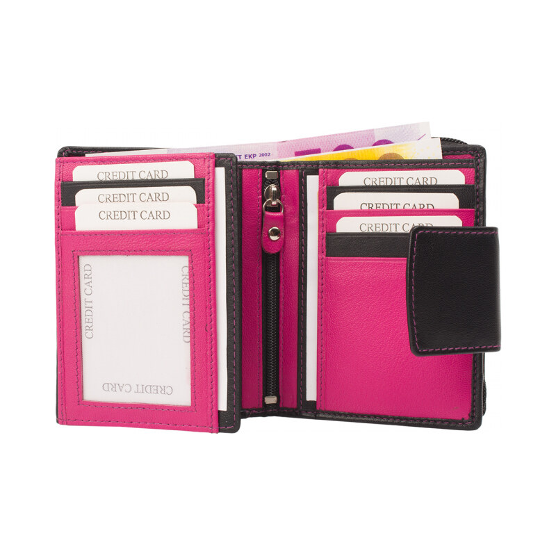 Impex Malá dámska peňaženka s 11 slotmi na karty - koža nappa - čierna 68465830