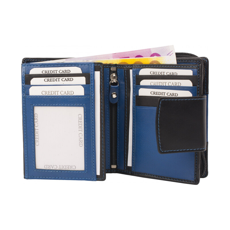 Impex Malá dámska peňaženka s 11 slotmi na karty - koža nappa - čierna 68465831