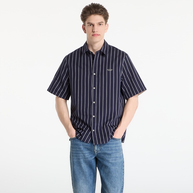 Košeľa Guess Jeans Ss Yarn Dyed Crinkle Shirt Smart Blue/ White XL 68471138