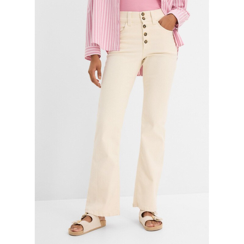 bonprix Strečové džínsy, rovné, vysoký pás, farba biela 68404434