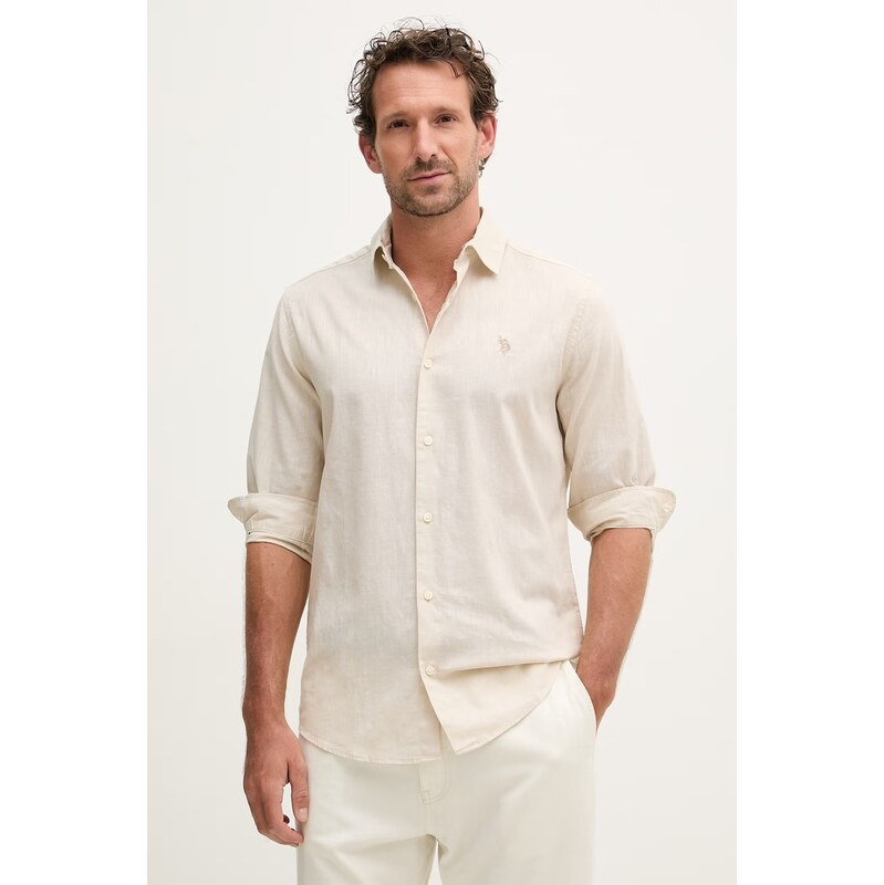 U.S. Polo Assn. košeľa safari pánska s ľanom LINEN BLEND LS 68473788