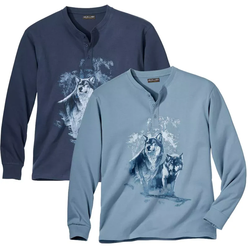 Sada 2 tričiek so zapínaním na gombíky Vlky Atlas For Men Modrá 68474367