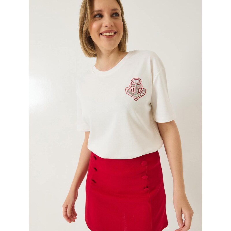 Bianco Lucci Tričko svetlosivá / bordová / biela 68479013