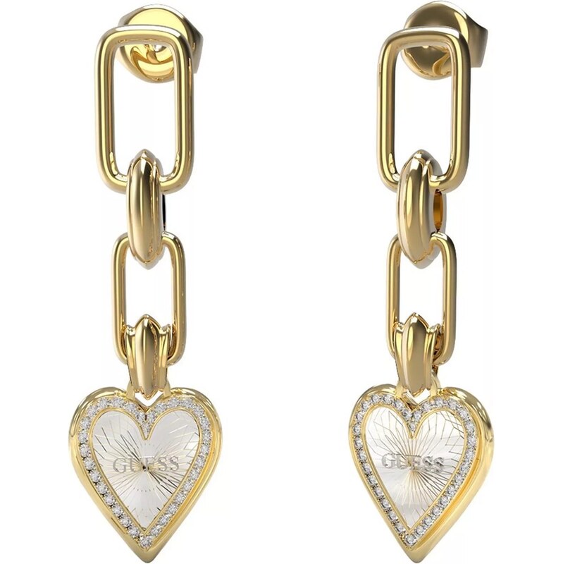 Guess Romantické pozlátené náušnice so zirkónmi Love Me Tender 68474713