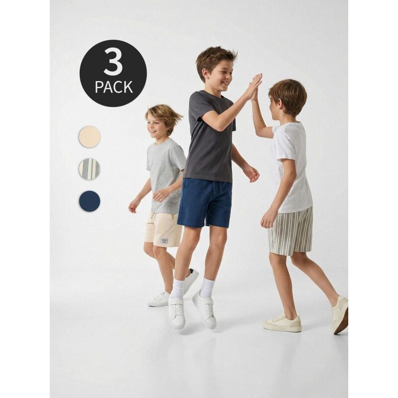 Sinsay - Bavlnené šortky 3 pack - béžová 68476312