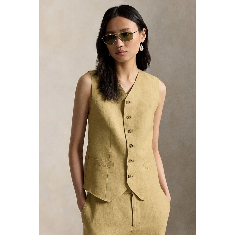 Polo Ralph Lauren jednoradová vesta dámska ľanová DELAVE LINEN-WVN 68477809