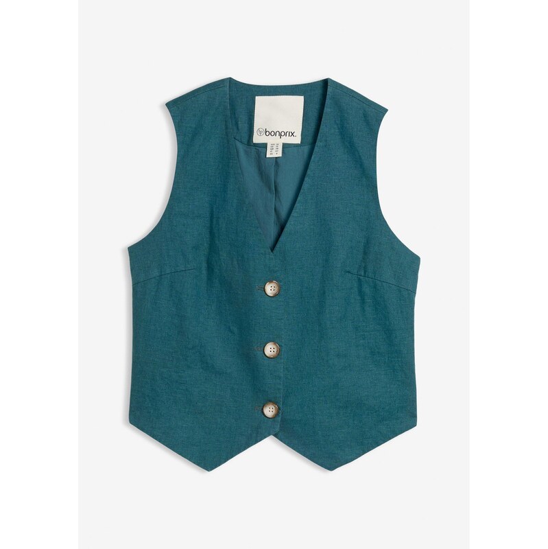bonprix Plátená vesta z čistého plátna, farba modrá 68482369