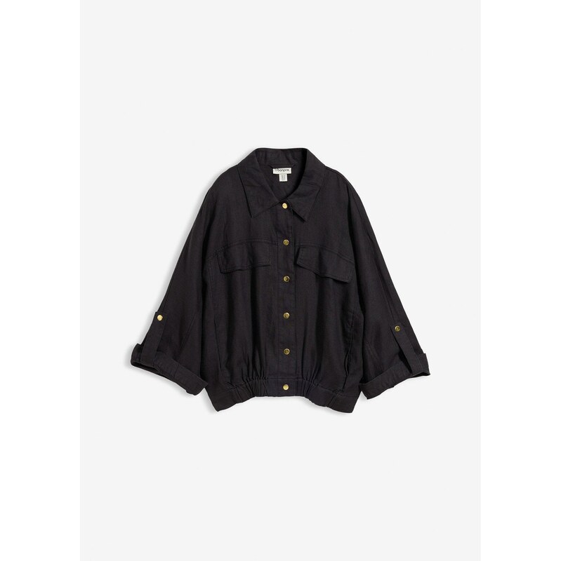 bonprix Bluzón z čistého plátna, farba čierna 68482379