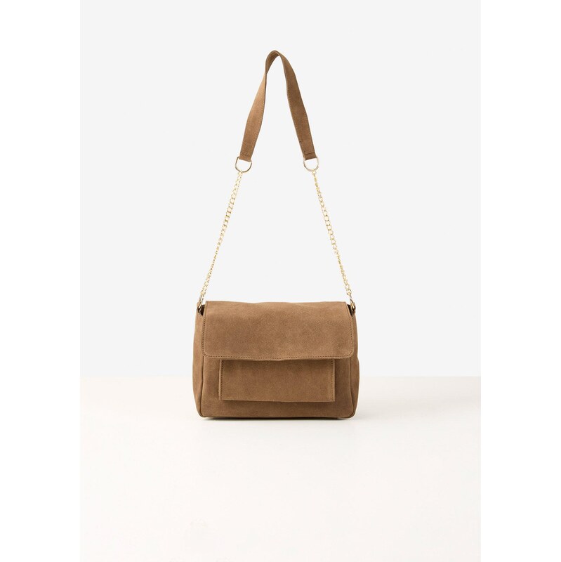 bonprix Kabelka Crossbody z velúrovej kože, farba hnedá 68482402