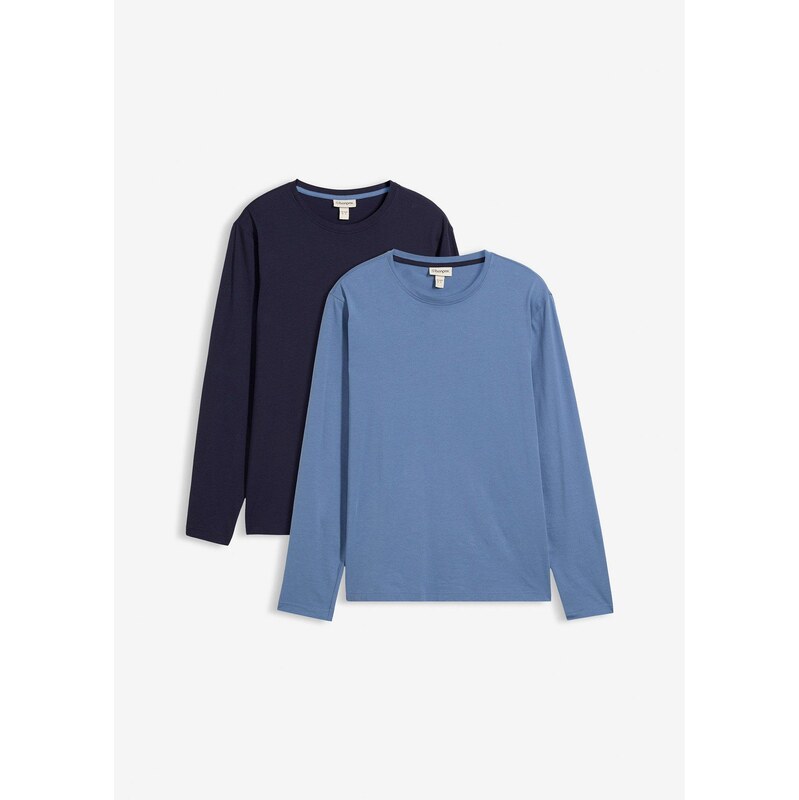 bonprix Tričko s dlhým rukávom (2 ks), farba modrá 68482403