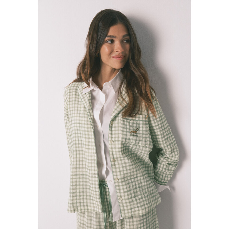 womensecret Klasické bavlnené pyžamo s kockovaným vzorom 68525259