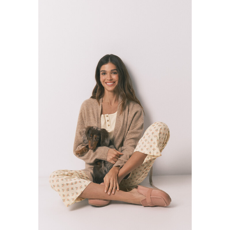 womensecret Žlté bavlnené capri pyžamo s kvetinovým vzorom 68525262