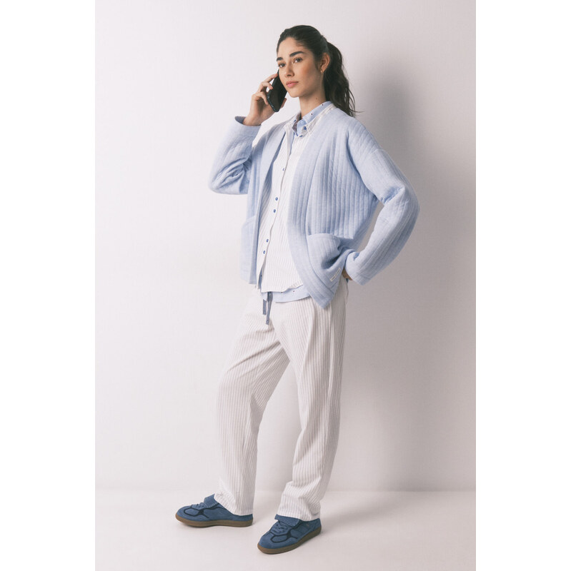 womensecret Klasické biele bavlnené pyžamo s pruhovaným vzorom 68491962