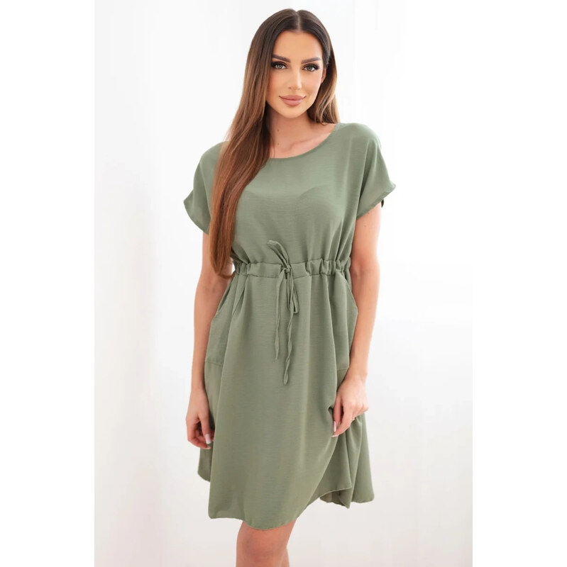 K-Fashion Dámske šaty s krátkym rukávom a khaki viazaním v páse 68493163