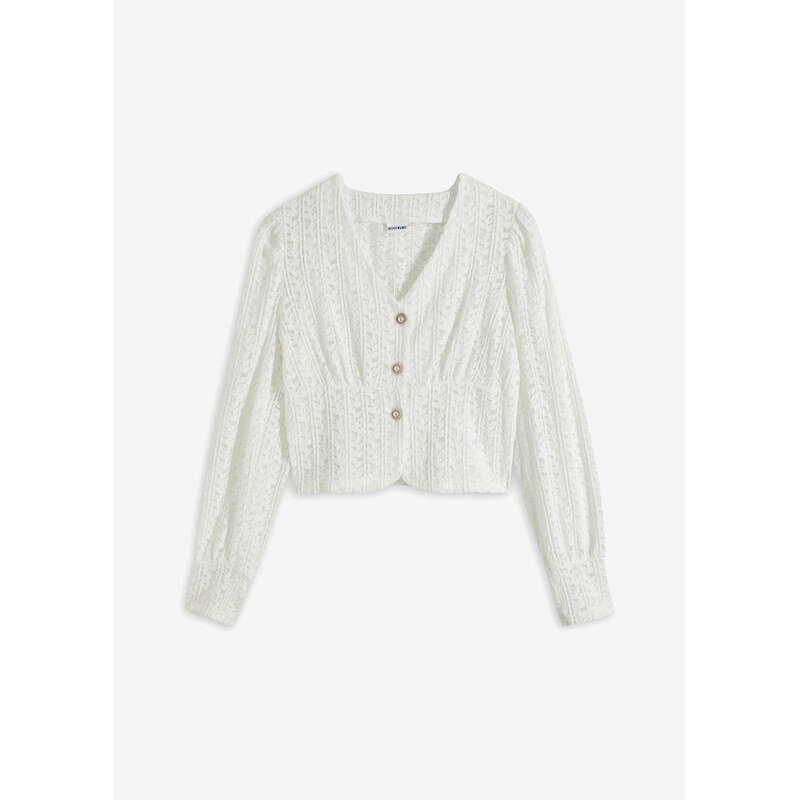 bonprix Pletený sveter s ozdobnými gombičkami, farba biela 68494993