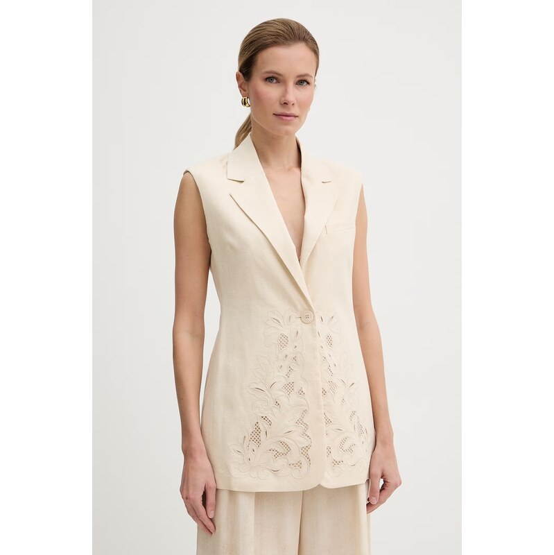 Twinset dámska jednoradová vesta s ľanom 68495040