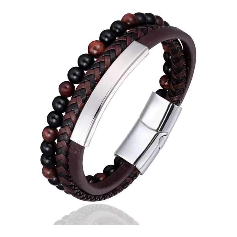 Titan Jewerly Pánsky oceľový náramok s korálkami Braided Hnedý 68496151