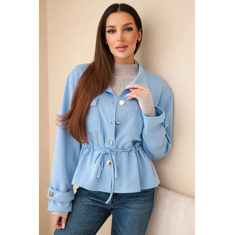 MladaModa Krátka mikina so zapínaním na gombíky, viazaním a vreckami 68496788