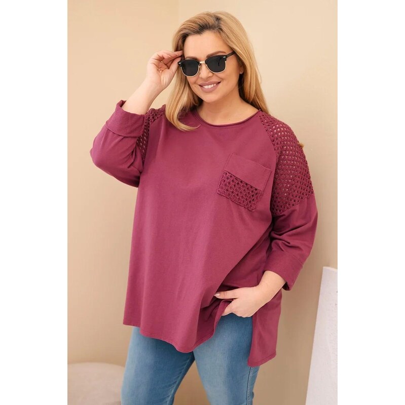 MladaModa Oversize mikina s perforovanou aplikáciou model 3790 bordová 68496794