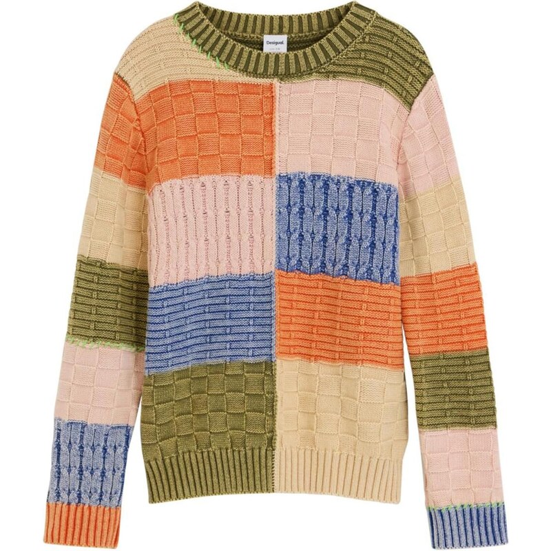 Desigual Sveter krémová / modrosivá / olivová / oranžová 68500569