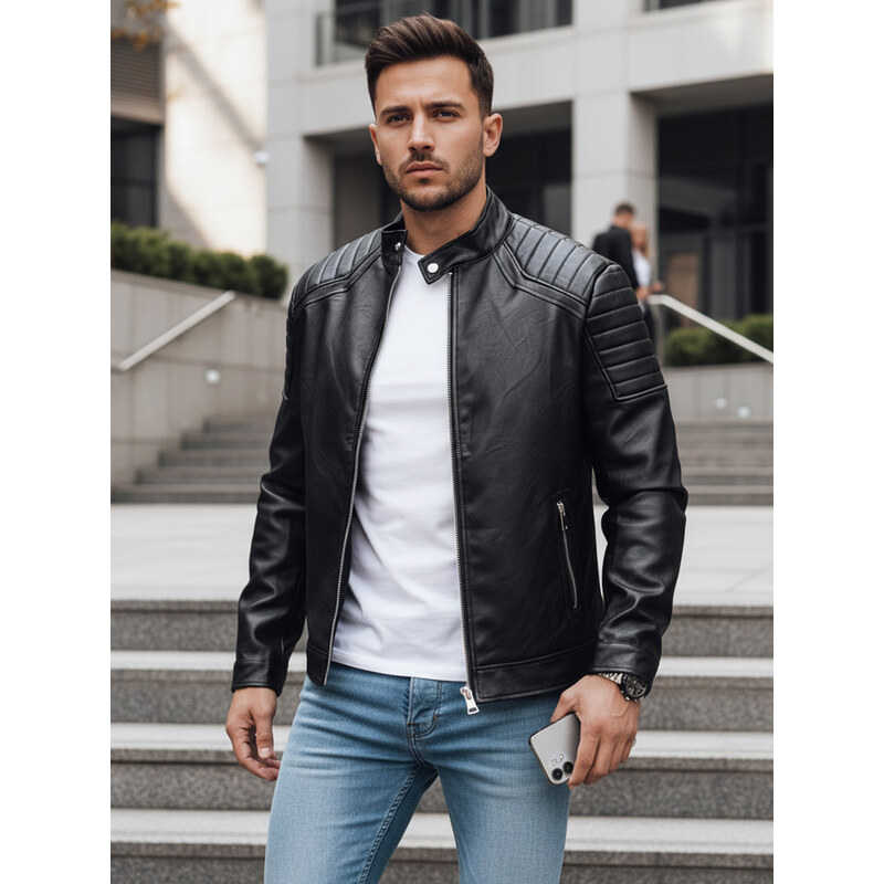 BASIC Pánska čierna koženková bunda TX4732 57675115