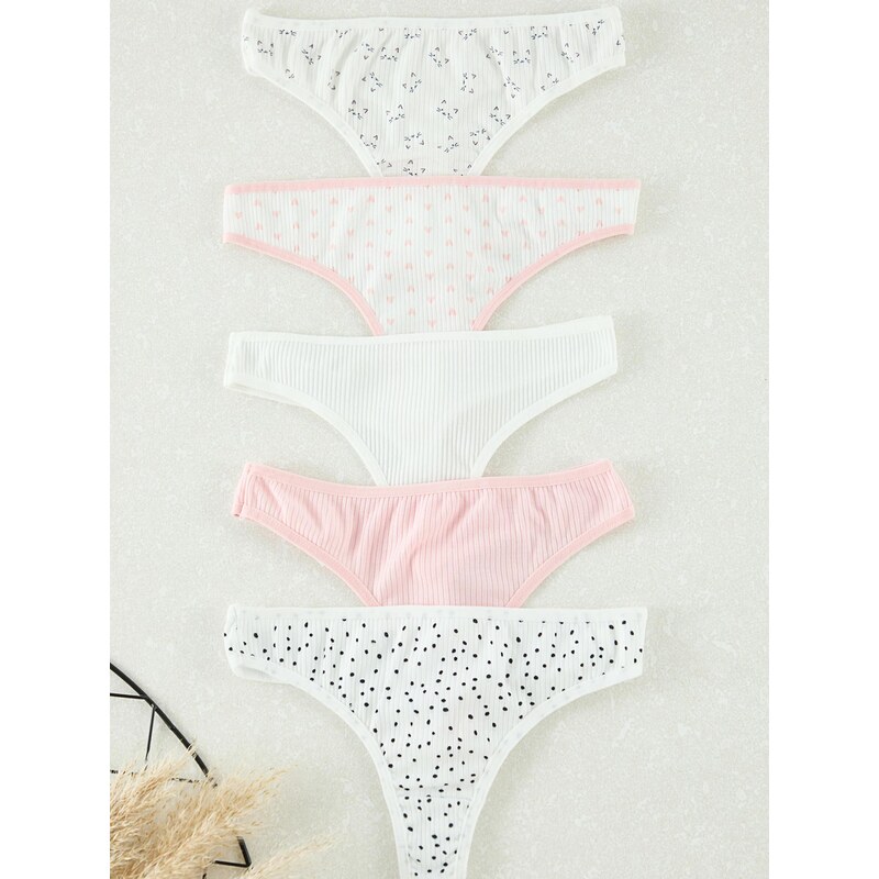 Trendyol Tangá ružová / čierna / biela 68501586