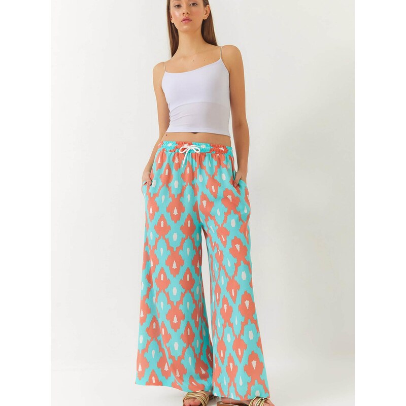 Bianco Lucci Nohavice tyrkysová / tmavozelená / biela 68501610