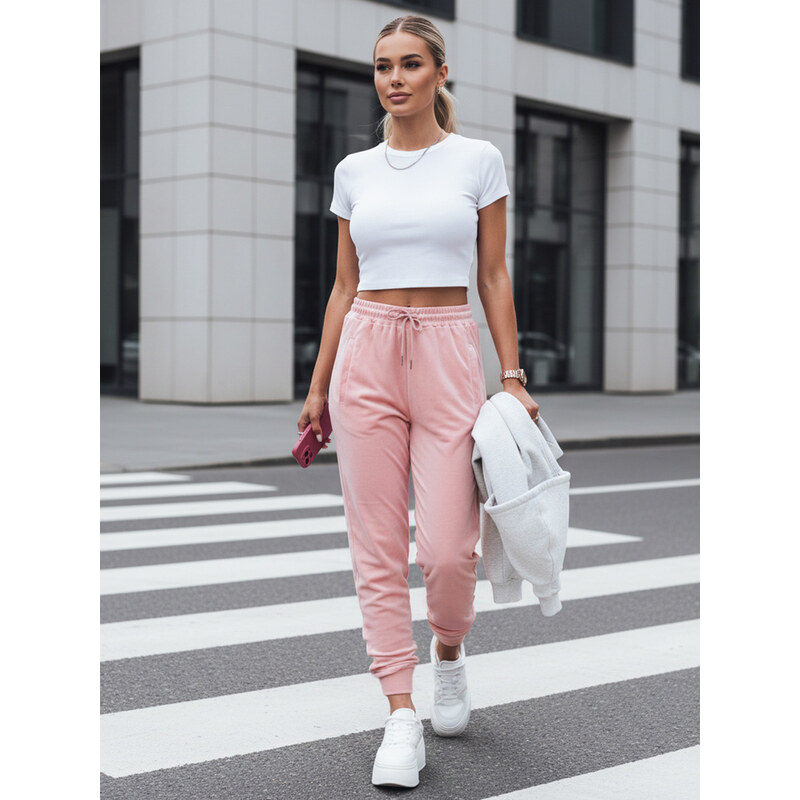 BASIC Dstreet dámske velúrové tepláky ružové 68503093