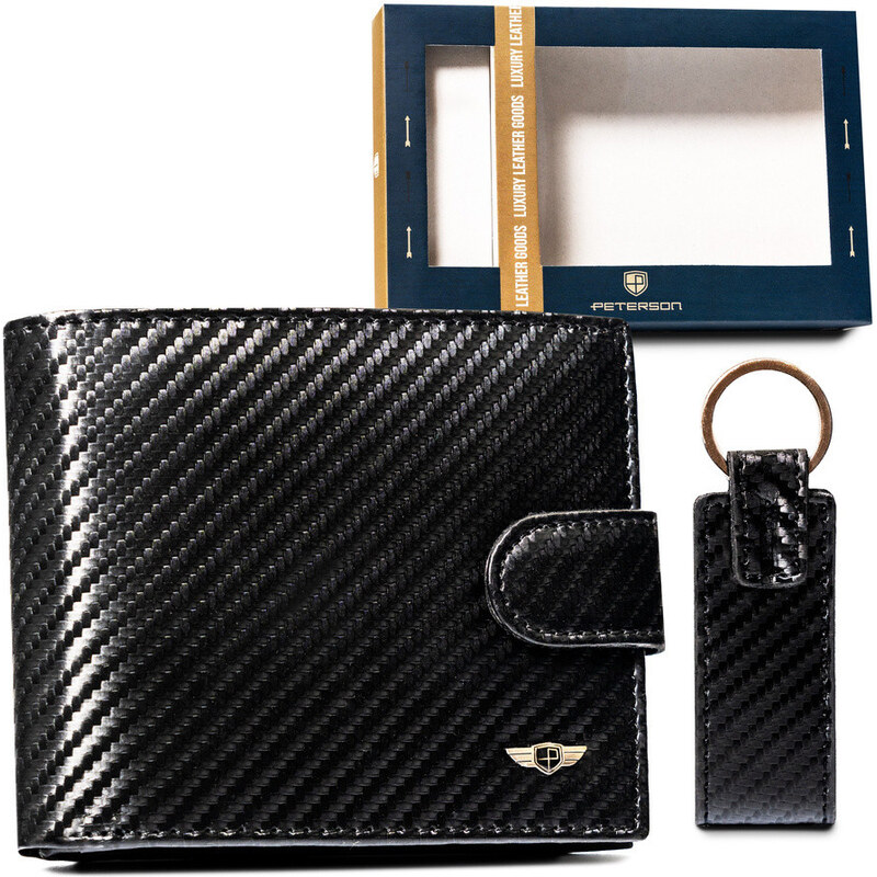 PETERSON Peňaženka a kožený prívesok na kľúče | čierna Portfel + 68505850