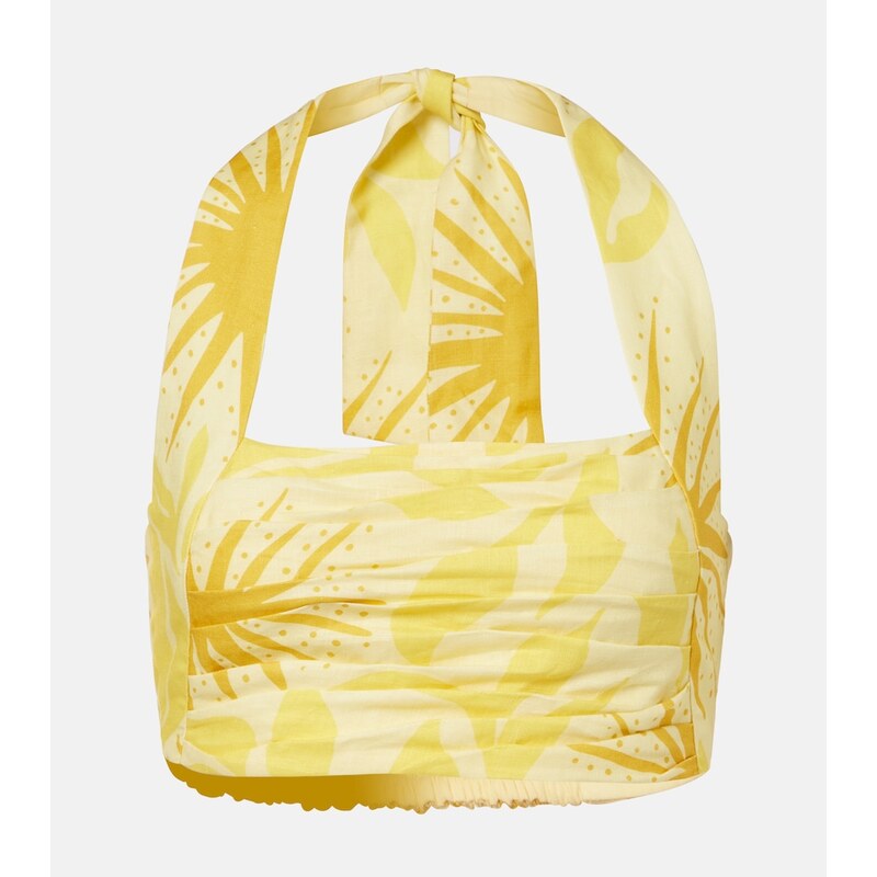 Cala de la Cruz Fuji printed halterneck linen crop top 68506323