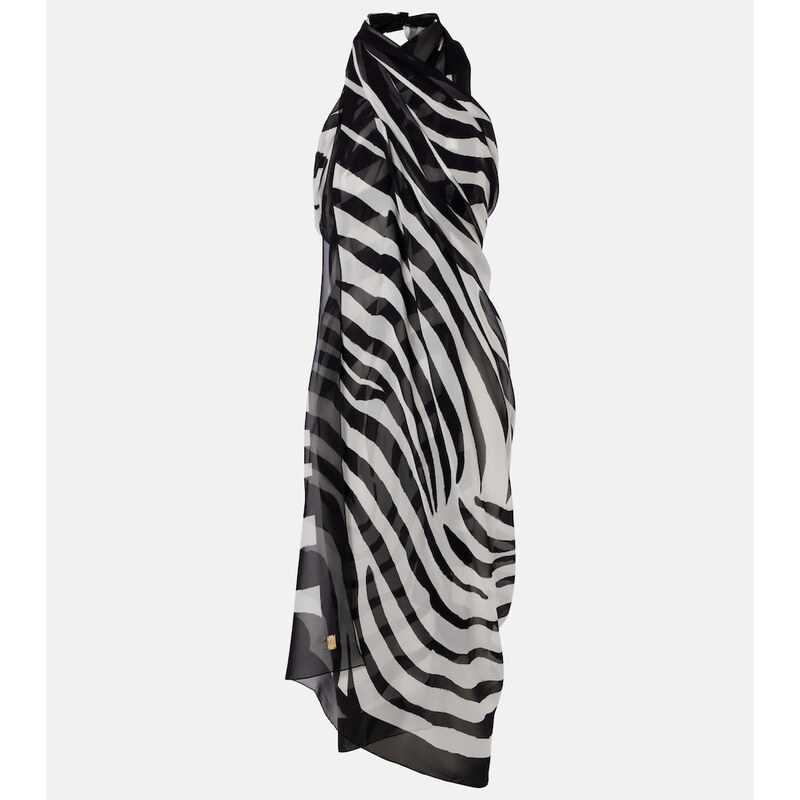Balmain Zebra-print silk beach cover-up 68534949