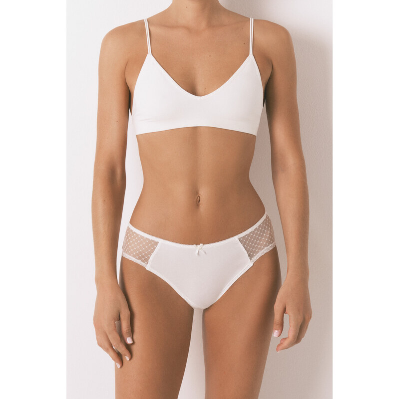 womensecret Široké bavlnené nohavičky s tylom 68523093