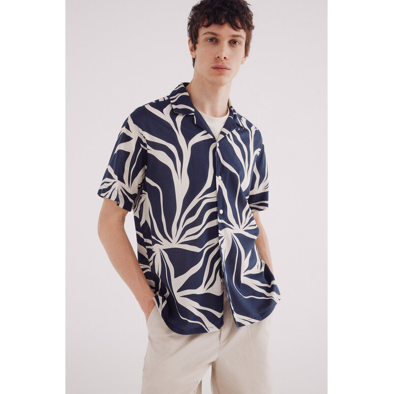 SPRINGFIELD Pánska vzorovaná viskózová košeľa s krátkym rukávom 68523187