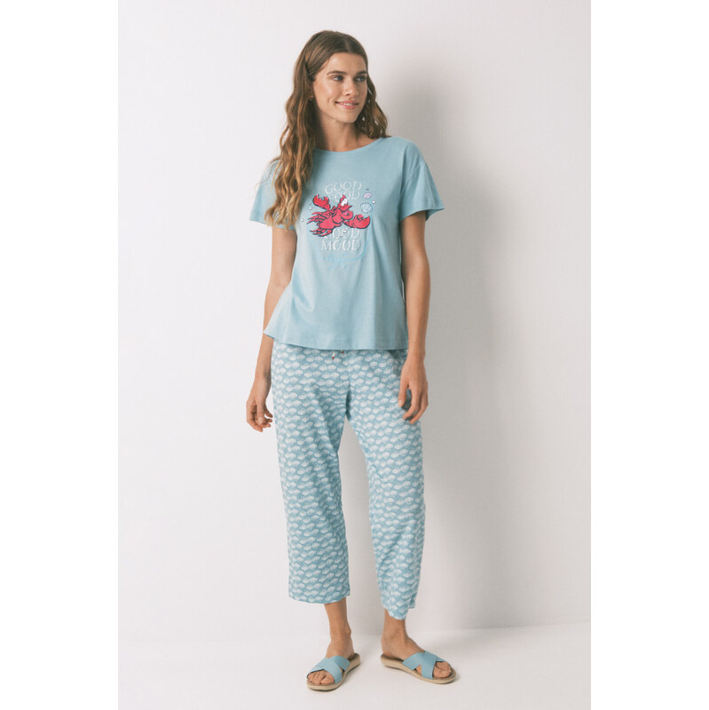 womensecret Zelené Capri pyžamo The Little Mermaid zo 100% bavlny 68523213