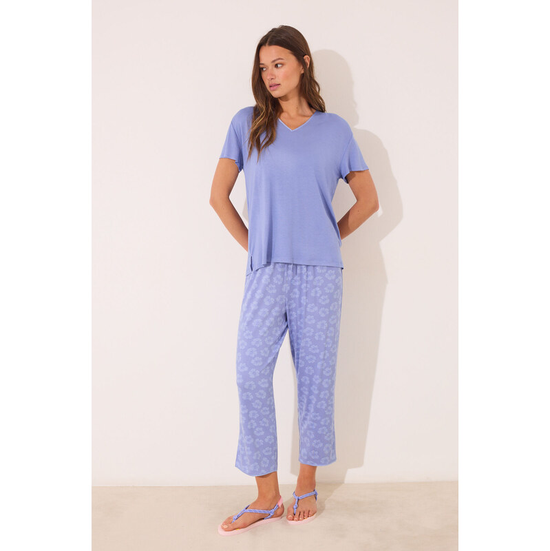 womensecret Modré viskózové Capri pyžamo 68524210