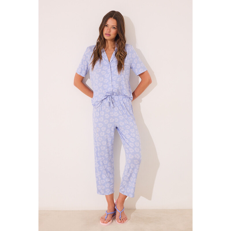 womensecret Klasické modré Capri pyžamo z viskózy 68524211