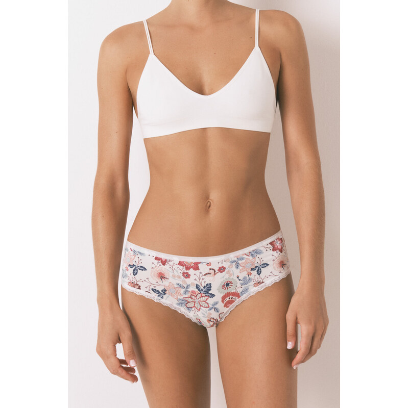 womensecret Široké vzorované brazílske nohavičky zo slonovinového 68524223