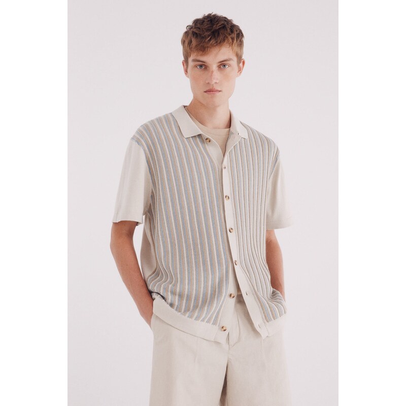 SPRINGFIELD Pánsky pruhovaný kardigan s krátkym rukávom 68524278