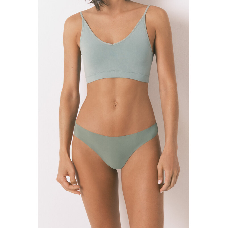 womensecret Klasické zelené nohavičky z mikrovlákna a čipky 68524384