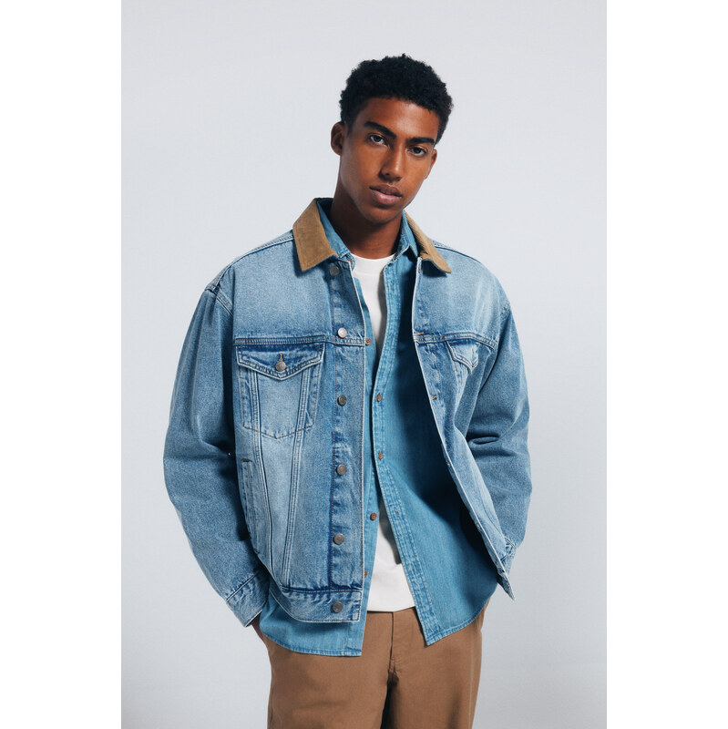 SPRINGFIELD Oversized denimová bunda s kontrastným golierom 68524423