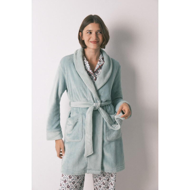 womensecret Flísový midi župan s opaskom 68524686